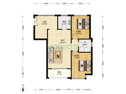 帝徽苑 2室1厅1卫 88平方