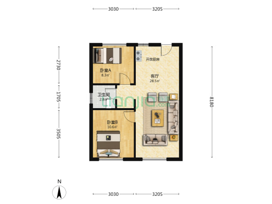 万科中俄国际城 2室1厅1卫 84平方