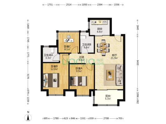 锦绣首玺 3室1厅2卫 98平方