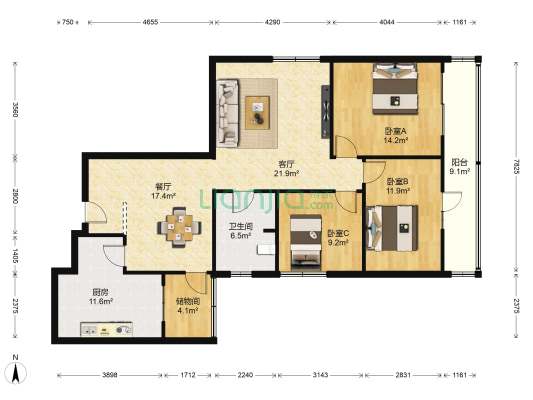 交警支队社区 3室2厅1卫 132平方