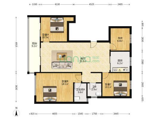 江镜1265 4室1厅2卫 129平方