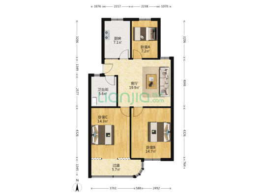 联盟路 3室1厅1卫 91平方