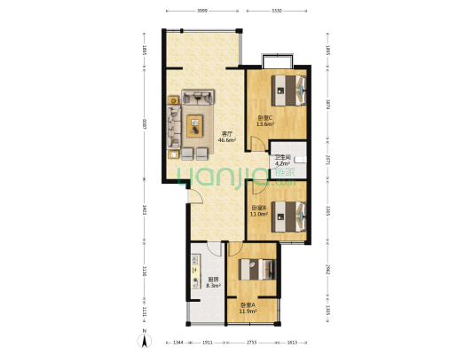 安信花园 3室1厅1卫 102平方