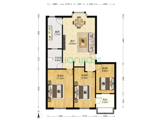 顺景苑 3室1厅1卫 114平方
