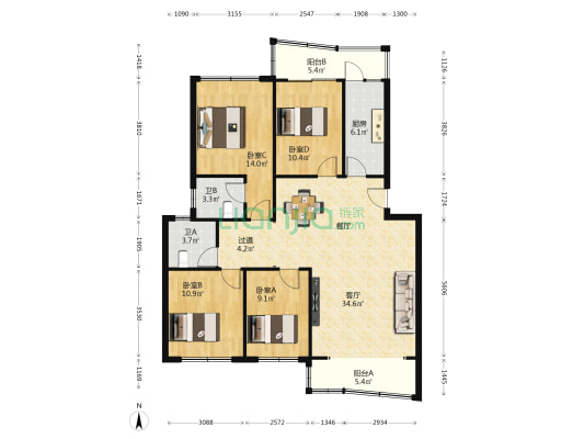 嘉怡花园二期 4室1厅2卫 125平方