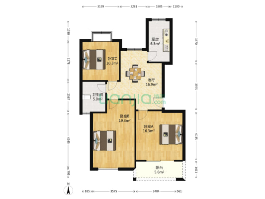 金域蓝湾 3室1厅1卫 98平方