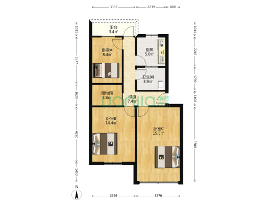 九纺新村 3室0厅1卫 80平方