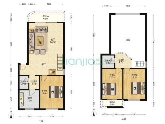 富城锦苑 3室1厅2卫 124平方