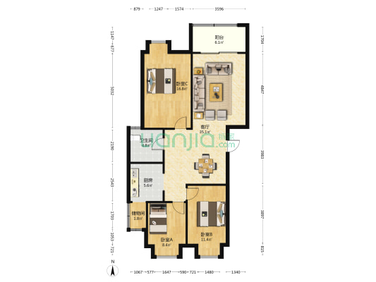 吉林新村 3室1厅1卫 105平方