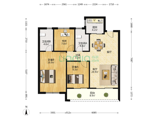 梦溪云庐 3室1厅2卫 103平方