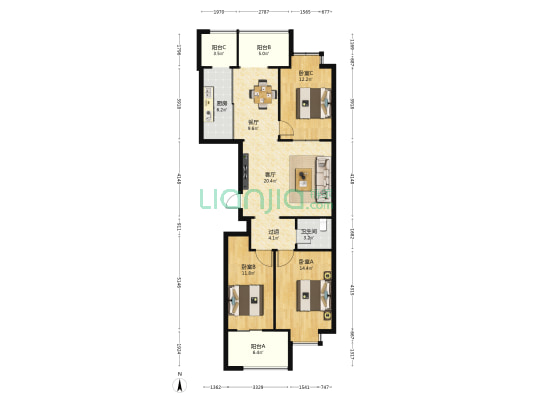 山西中医药大学附院高层家属院 3室2厅1卫 130平方
