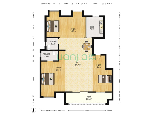 绿地城南岛马影河畔B 3室1厅2卫 134平方