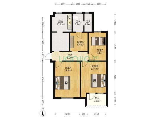 福建省微生物研究所二区 4室0厅2卫 85平方