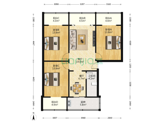 布坝子街9号 3室2厅1卫 92平方