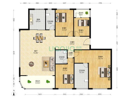 至善春山可望 4室1厅3卫 220平方