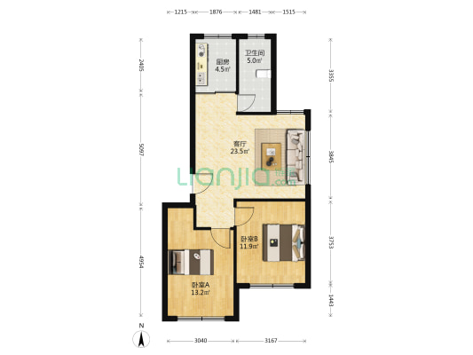 半岛嘉园 2室1厅1卫 76平方