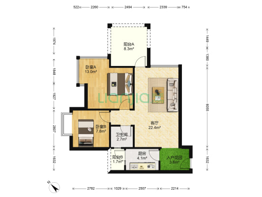 蔚蓝彼岸 2室1厅1卫 83平方