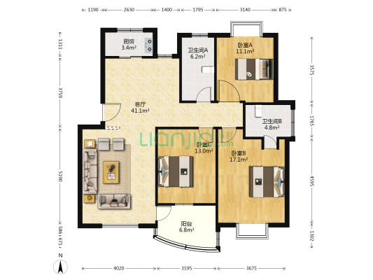 东港佳苑(吴江区) 3室1厅2卫 122平方