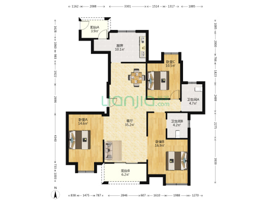 汉口城市广场七期 3室1厅2卫 138平方