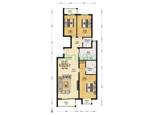 增光佳苑 3室1厅2卫 162平方