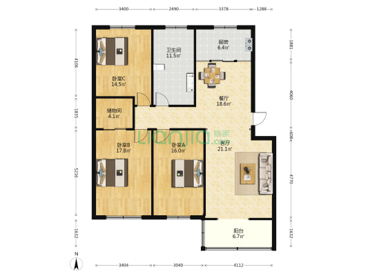 亚太新村清水苑 3室2厅1卫 142平方