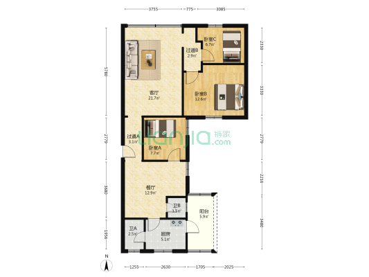 南三街一巷2号 3室2厅2卫 88平方
