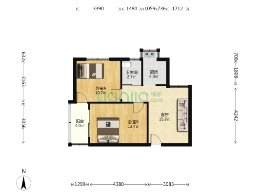 幸福路118号 2室1厅1卫 61平方