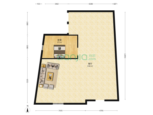 东河北别墅区 1室1厅0卫 443平方
