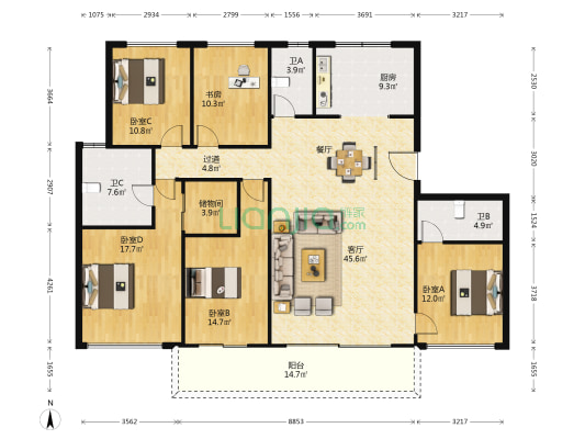 合能宁玥府 5室1厅3卫 178平方