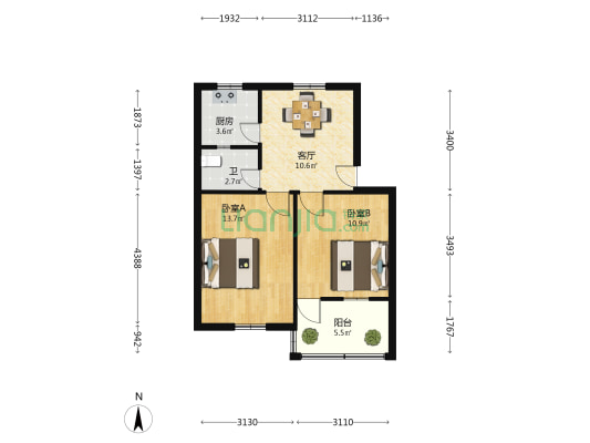 禾兴南路286号 2室1厅1卫 56平方