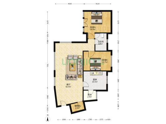 四季雅苑(公寓) 2室1厅1卫 121平方