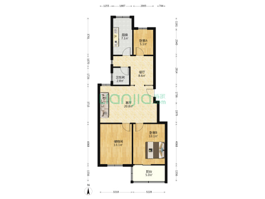 青春苑A区 2室2厅1卫 94平方