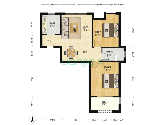 嘉宝梦之缘景庭(东区) 2室1厅1卫 85平方