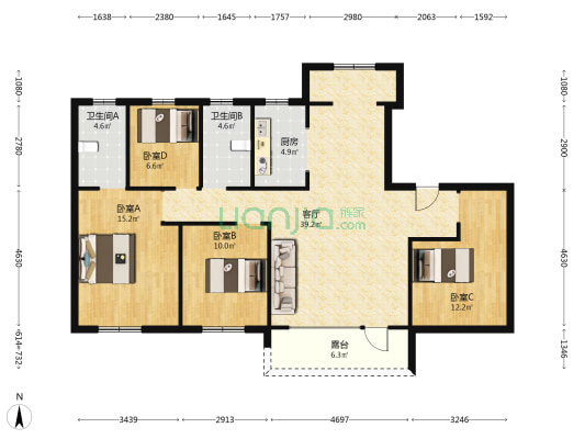 碧桂园天润时代 4室1厅2卫 144平方
