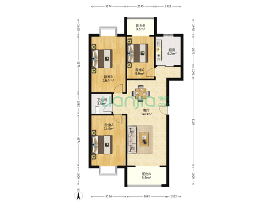 农业培训中心小区 3室1厅1卫 130平方
