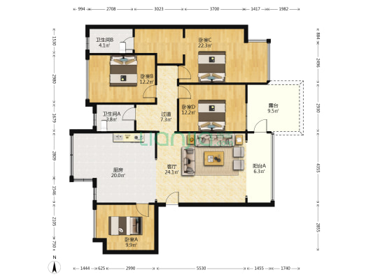 中建人居山水颐墅 4室1厅2卫 143平方