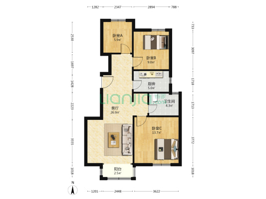 北宁湾-宁湾家园 3室1厅1卫 92平方