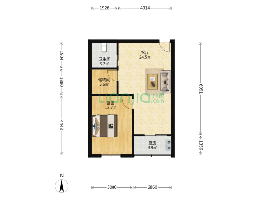 皇城东路47号 1室1厅1卫 61平方