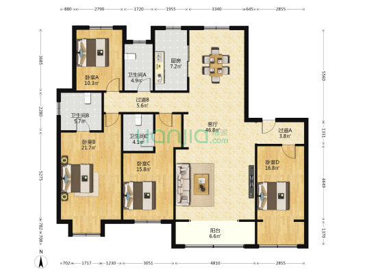 绿地IFC中央公馆B4区 4室1厅3卫 199平方