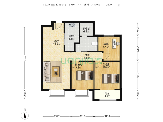 中北祥云 3室1厅1卫 100平方