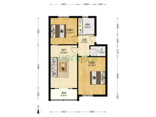 五所村小区 2室1厅1卫 69平方