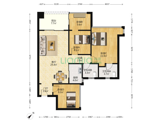 天玺1号 4室1厅2卫 95平方