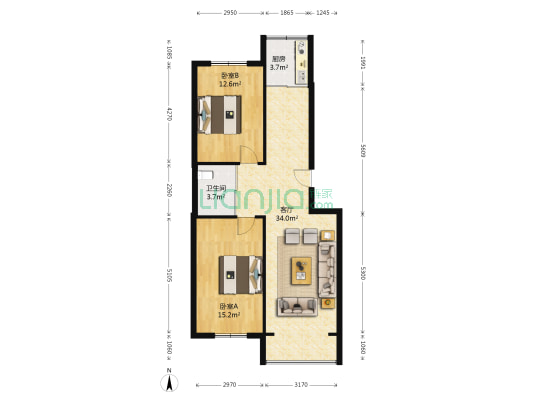 金祥小区一期 2室1厅1卫 86平方