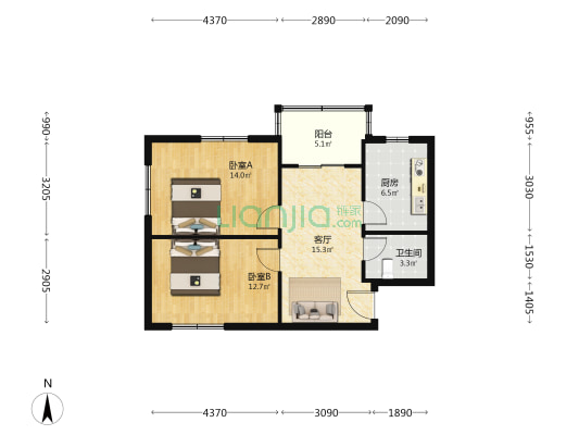 和谐花园 2室1厅1卫 80平方