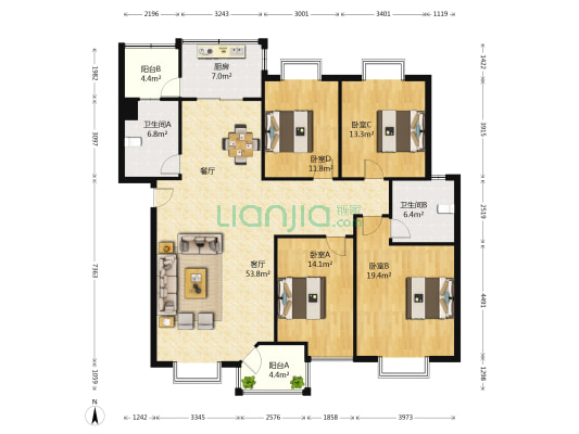 正商金色港湾 4室1厅2卫 181平方