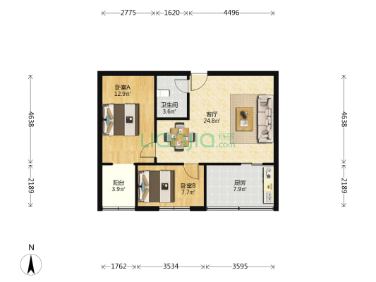 玉林工贸总公司家属院 2室1厅1卫 67平方