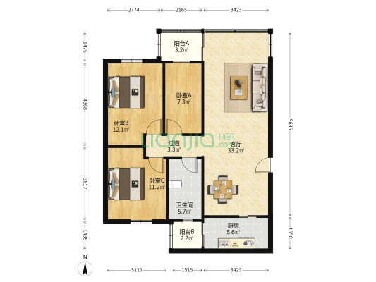财政局宿舍 3室1厅1卫 100平方