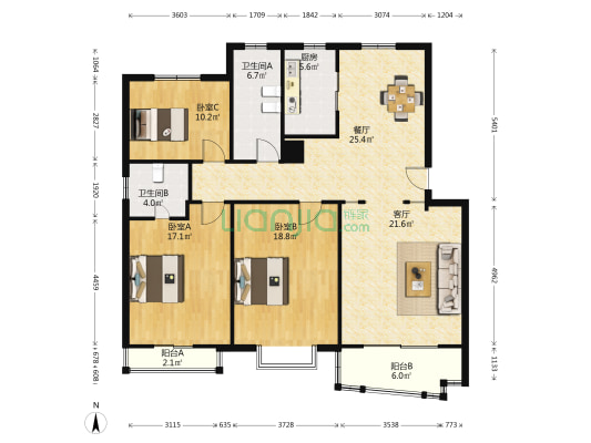 丰硕苑 3室2厅2卫 136平方