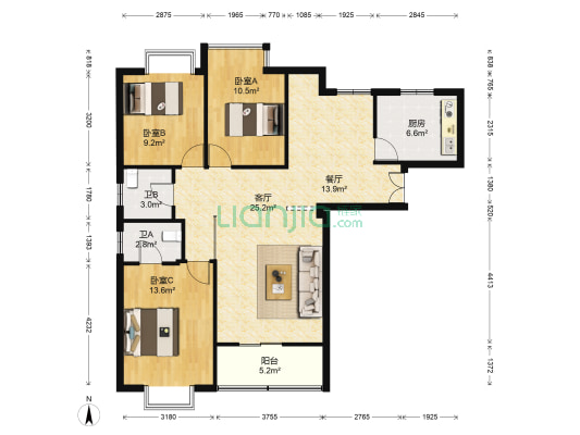 迈科星苑 3室2厅2卫 140平方