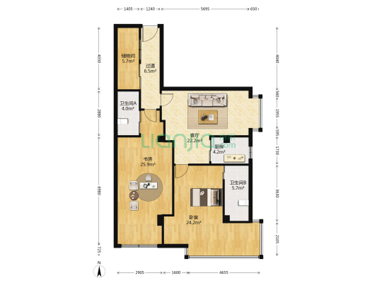 宁康绿园 2室1厅2卫 125平方